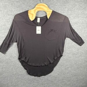 Oversized Free People XS Black Ribbed V-Neck High-Low Top Bohemian Grunge Goth